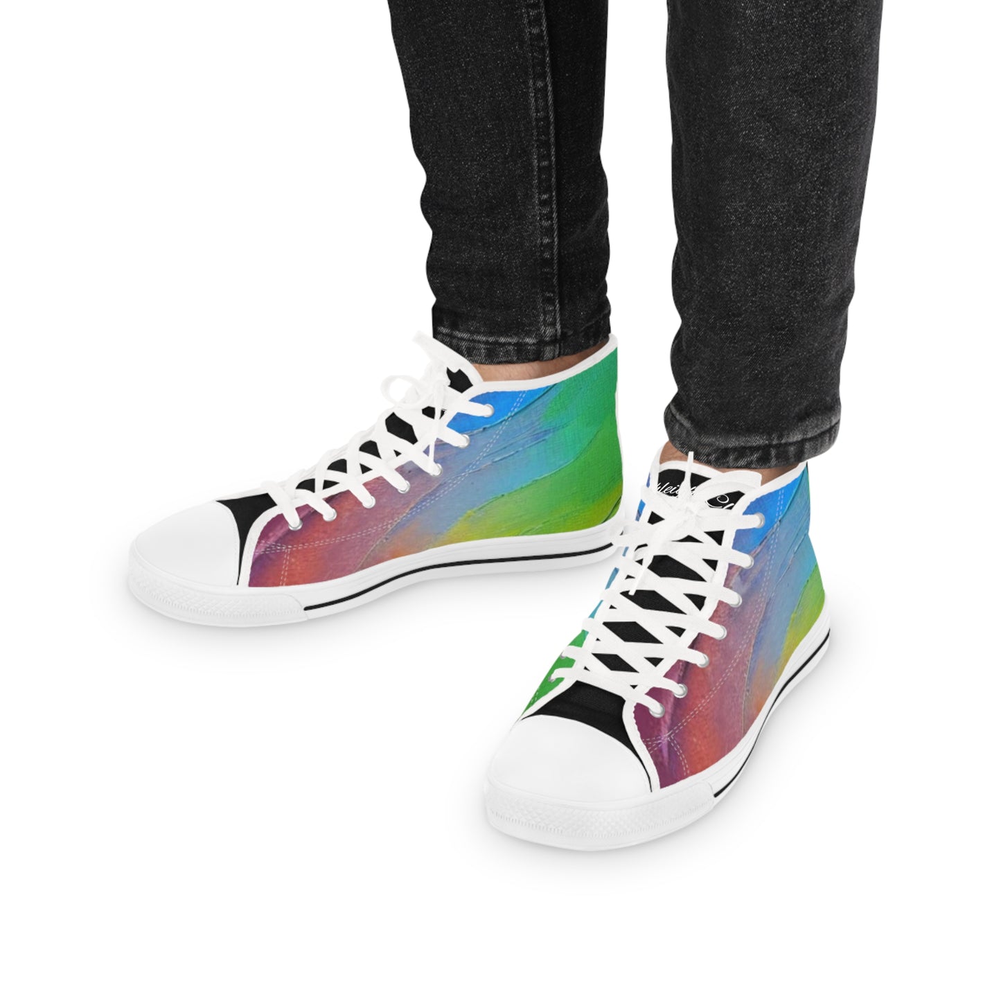 AshleighsCloset Men's High Top Soft Rainbow Oil Painting Inspired Sneakers