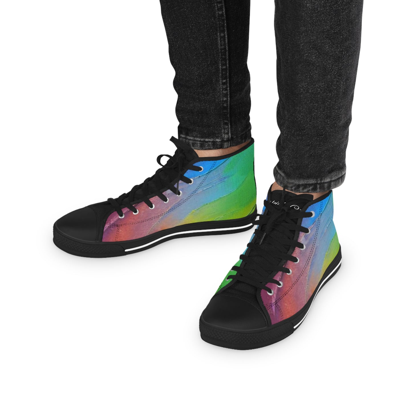 AshleighsCloset Men's High Top Soft Rainbow Oil Painting Inspired Sneakers